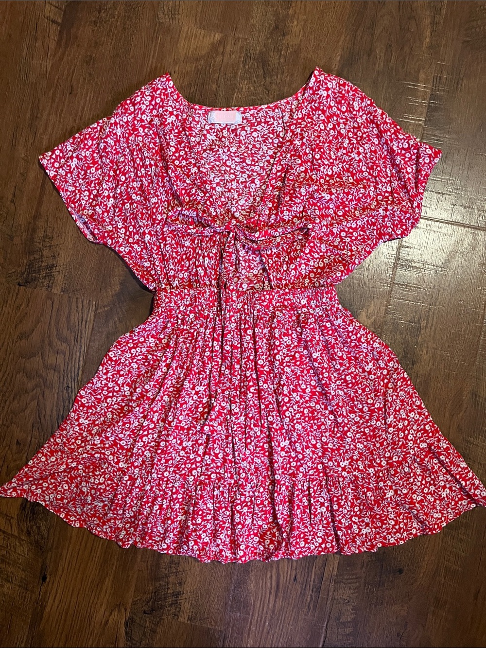 C + D + M Red Floral V-Neck Cutout Tie Front Dress